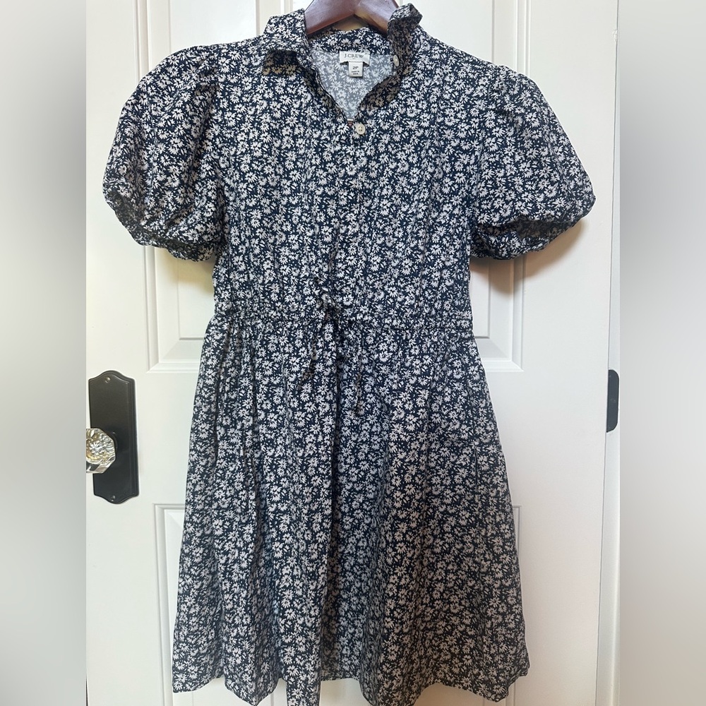 J.Crew Petite 2P Blue Floral Dress Puff Sleeve Tie Waist Mini